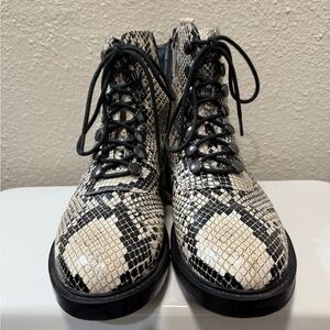Faux Snakeskin Lace-Up Ankle Boots